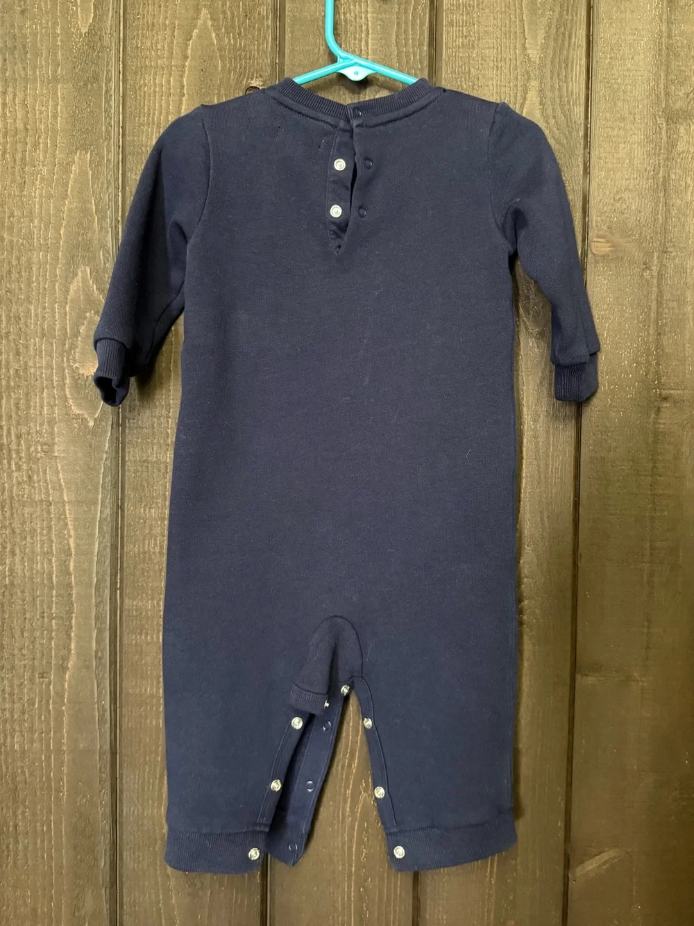 Ralph Lauren Baby Boy 9M Navy Polo Bear Lightweight Fleece One-Piece Long Sleeve